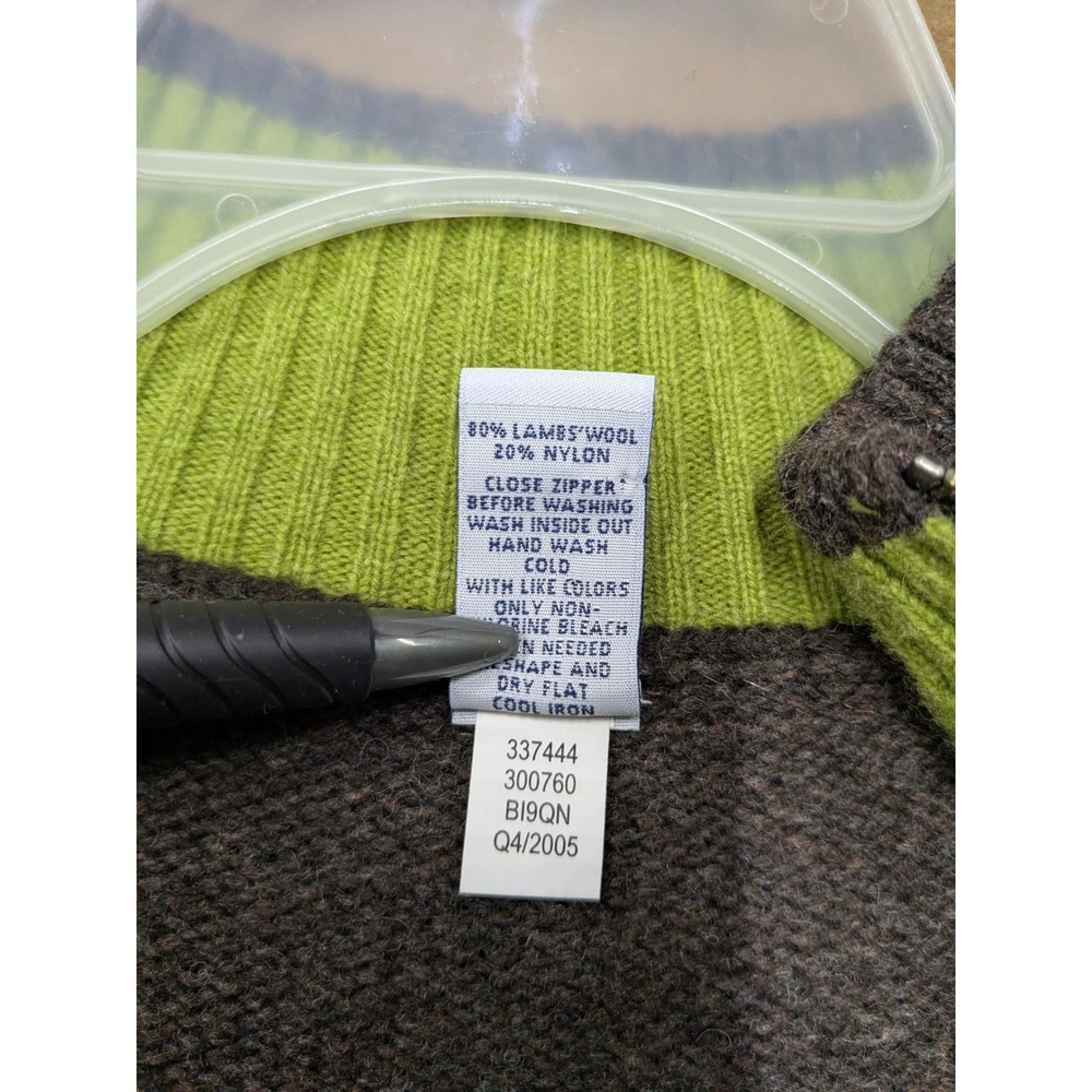 Gap Mens Lambswool Quarter Zip Sweater Brown Marl Green Trim Size L Q4/2005 - Picture 4 of 7